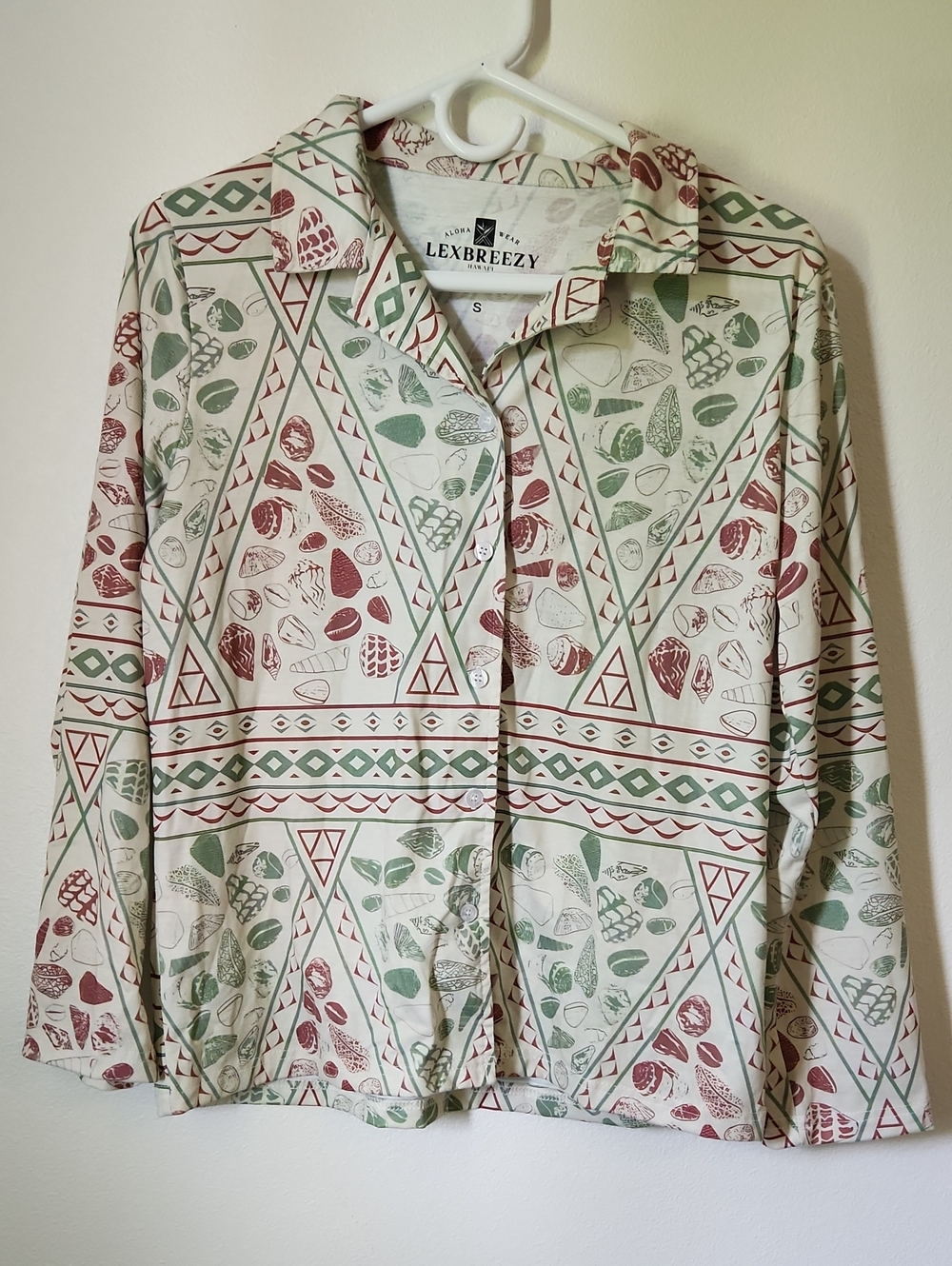 Lexbreezy Women's Pajama Top - Cream with Green & Brown Print